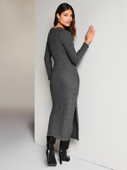Lipsy Grey Crew Neck Cosy Long Sleeve Tie Side Jersey Midi Jumper Dress - Image 2 of 4