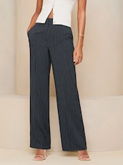 Lipsy Navy Blue Pinstripe Wide Leg Woven Smart Trousers - Image 1 of 4