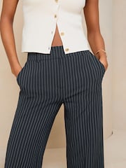 Lipsy Navy Blue Pinstripe Wide Leg Woven Smart Trousers - Image 4 of 4