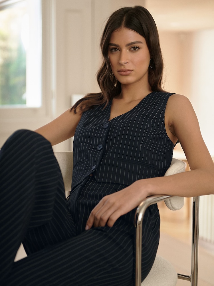 Lipsy Navy Blue Fitted Tailored Buttoned Waistcoat - Image 1 of 4 Lipsy Navy Blue Fitted Tailored Buttoned Waistcoat - Image 1 of 4