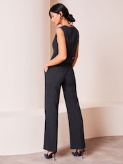 Lipsy Navy Blue Pinstripe Petite Wide Leg Woven Smart Trousers - Image 2 of 4