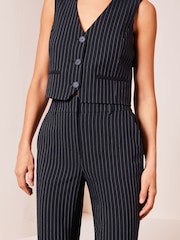 Lipsy Navy Blue Pinstripe Petite Wide Leg Woven Smart Trousers - Image 4 of 4