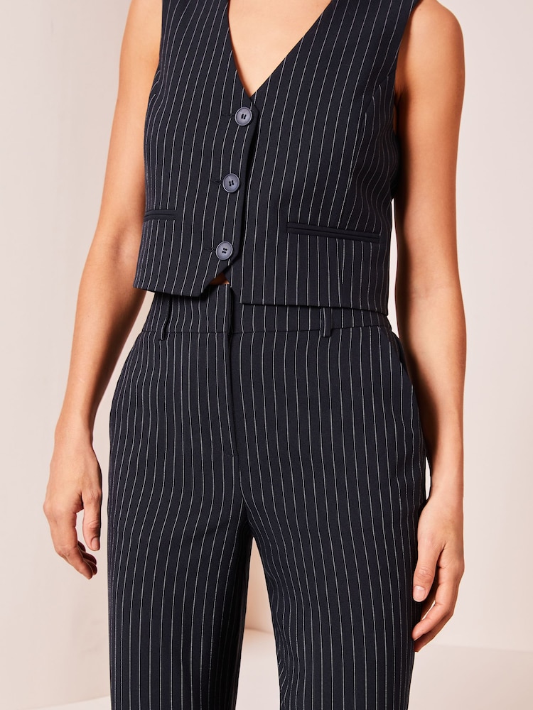 Lipsy Navy Blue Pinstripe Petite Wide Leg Woven Smart Trousers - Image 4 of 4