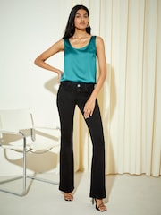 Friends Like These Teal Green Satin Scoop Neck Shell Top - Image 3 of 4