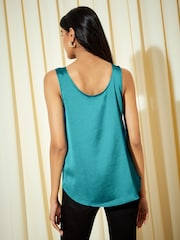 Friends Like These Teal Green Satin Scoop Neck Shell Top - Image 4 of 4