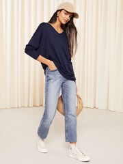 Friends Like These Navy Blue Blue Soft Jersey V Neck Long Sleeve Tunic Top - Image 2 of 4