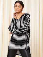 Friends Like These Stripe Soft Jersey V Neck Long Sleeve Tunic Top - Image 1 of 4