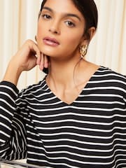 Friends Like These Stripe Soft Jersey V Neck Long Sleeve Tunic Top - Image 2 of 4