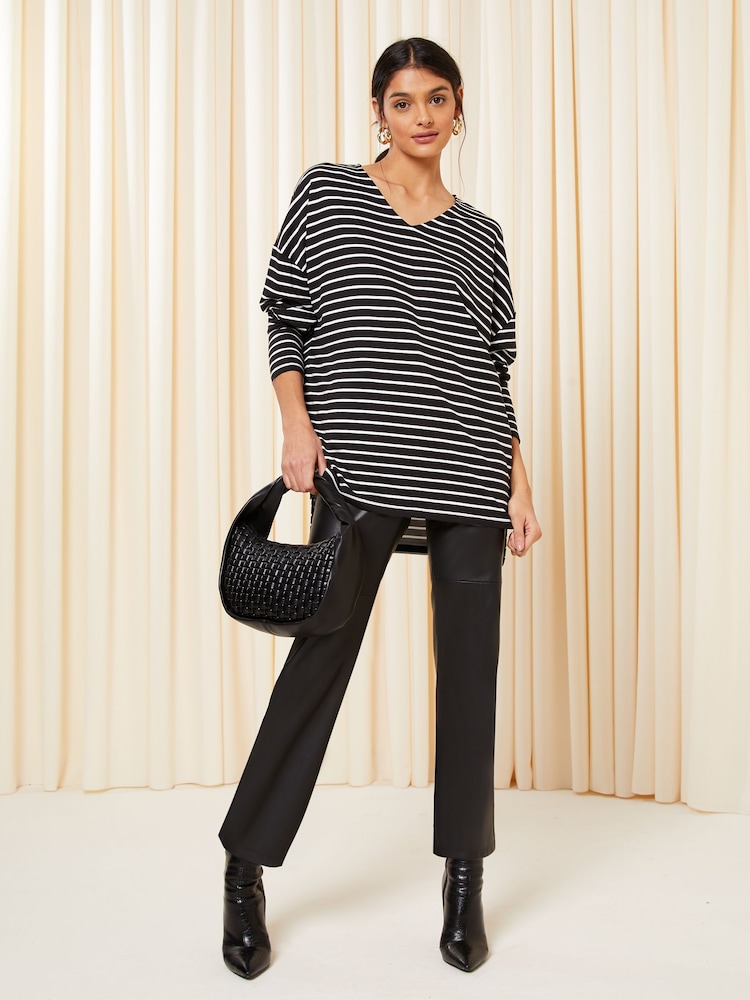 Friends Like These Stripe Soft Jersey V Neck Long Sleeve Tunic Top - Image 3 of 4