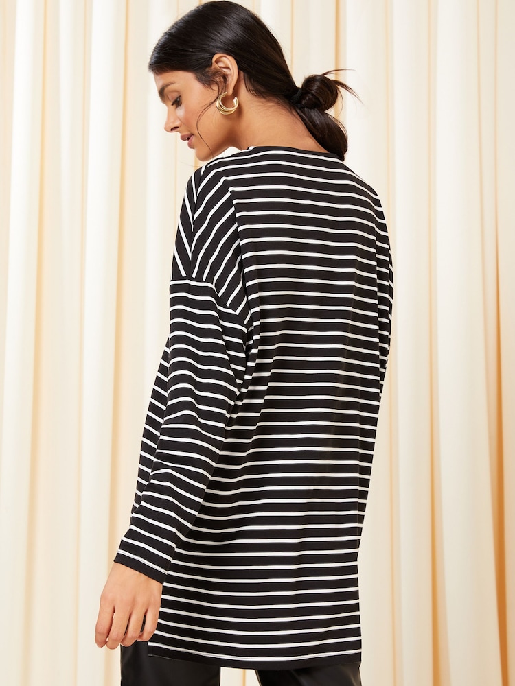 Friends Like These Stripe Soft Jersey V Neck Long Sleeve Tunic Top - Image 4 of 4