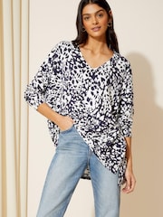 Friends Like These Blue Leopard Animal Soft Jersey V Neck Long Sleeve Tunic Top - Image 3 of 4