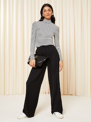 Friends Like These Black White Stripe Long Sleeve Funnel Neck Top - Image 3 of 4