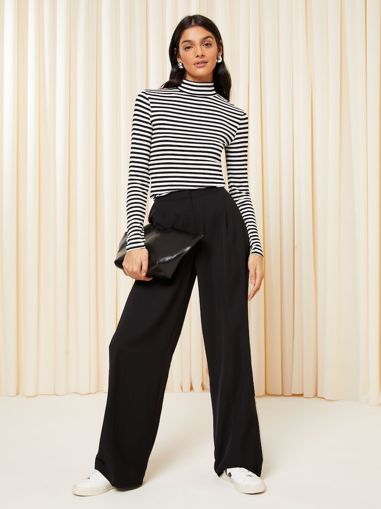 Friends Like These Black White Stripe Long Sleeve Funnel Neck Top - Image 3 of 4