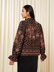 Friends Like These Tile Print Long Sleeve Tie Neck Blouse - Image 4 of 4
