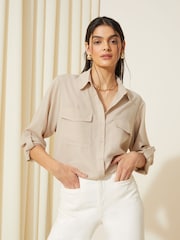 Friends Like These Cream Long Sleeve Utility Style Button Through Shirt - Image 1 of 4