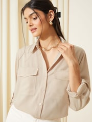 Friends Like These Cream Long Sleeve Utility Style Button Through Shirt - Image 2 of 4