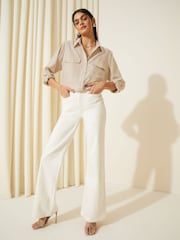 Friends Like These Cream Long Sleeve Utility Style Button Through Shirt - Image 3 of 4