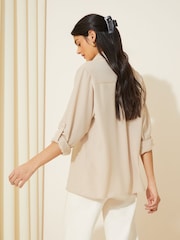 Friends Like These Cream Long Sleeve Utility Style Button Through Shirt - Image 4 of 4