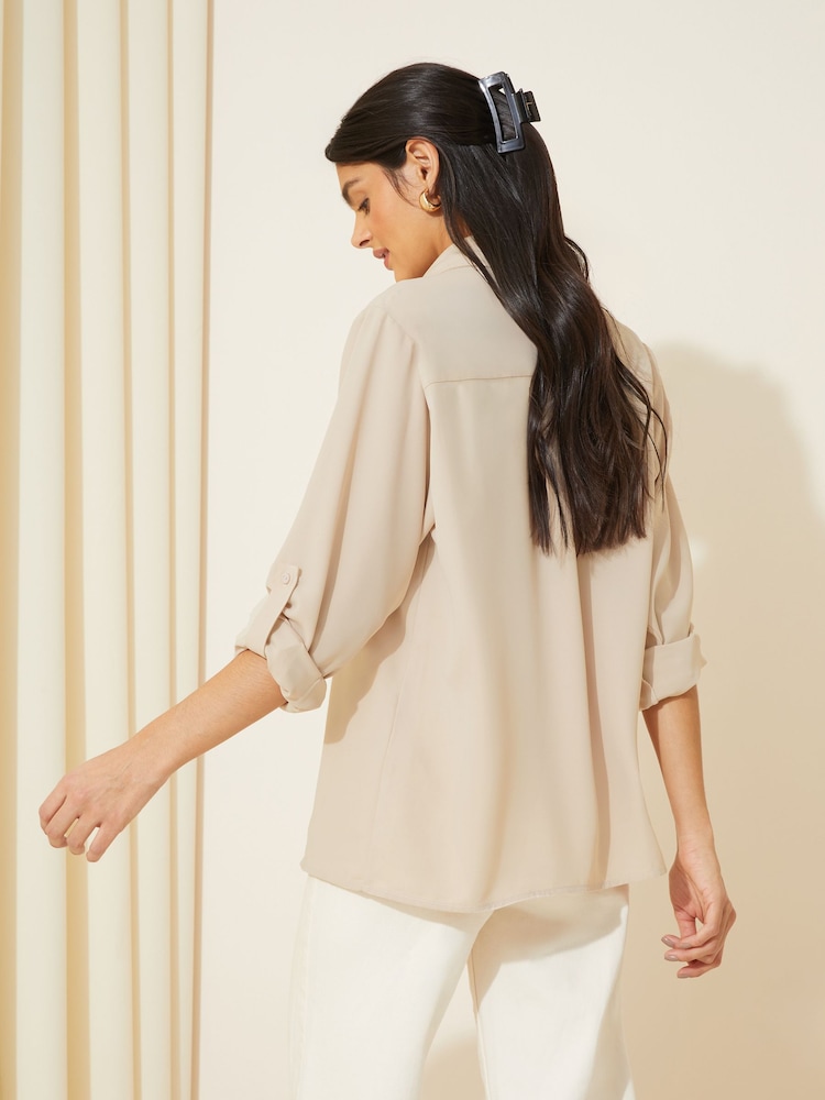 Friends Like These Cream Long Sleeve Utility Style Button Through Shirt - Image 4 of 4