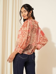 Friends Like These Red 3/4 Sleeve Ruffle Front Chiffon Blouse - Image 2 of 4