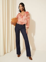 Friends Like These Red 3/4 Sleeve Ruffle Front Chiffon Blouse - Image 3 of 4