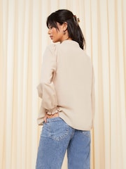 Friends Like These Neutral Cotton Voile Open Neck Shirt - Image 4 of 4
