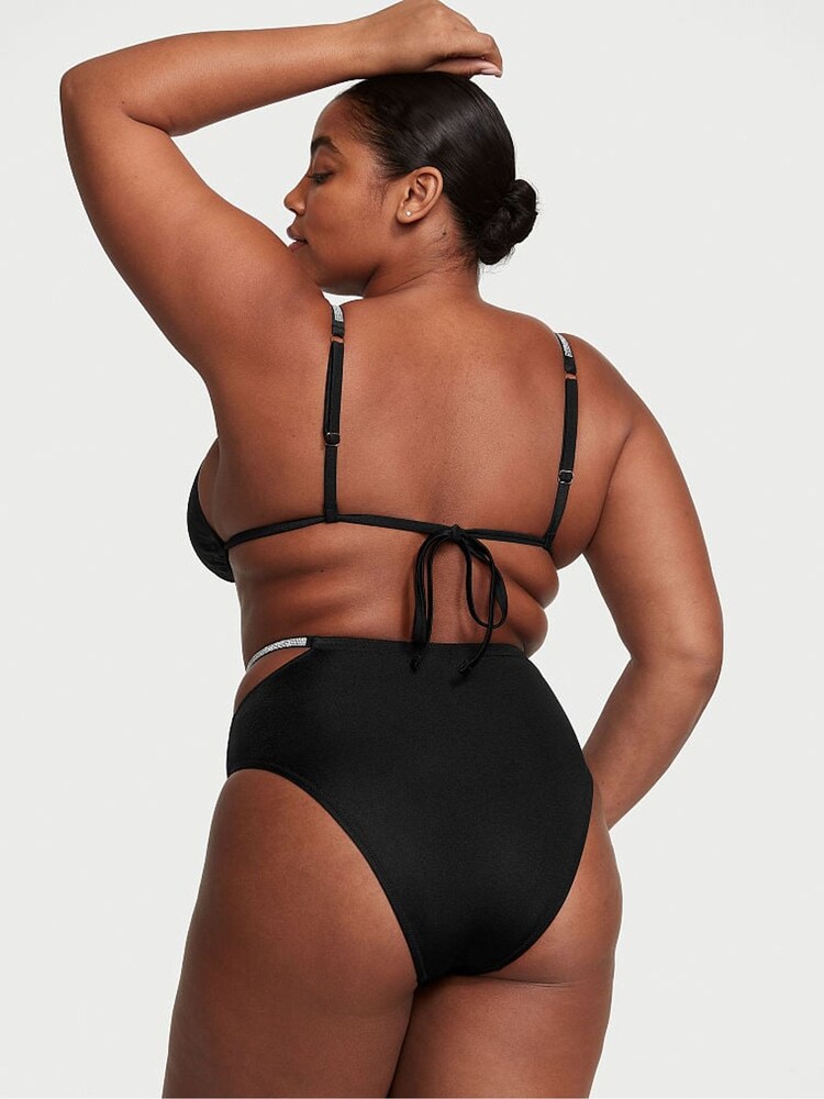 Victoria's Secret Nero Black High Waisted Shine Strap Swim Bikini Bottom - Image 2 of 3