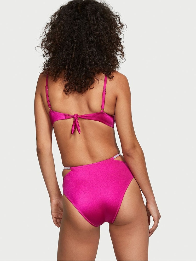 Victoria's Secret Berry Blush Pink High Waisted Shine Strap Swim Bikini Bottom - Image 2 of 3