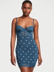 Victoria's Secret Midnight Sea Navy Blue Heart Modal Lace Mini Slip - Image 1 of 1