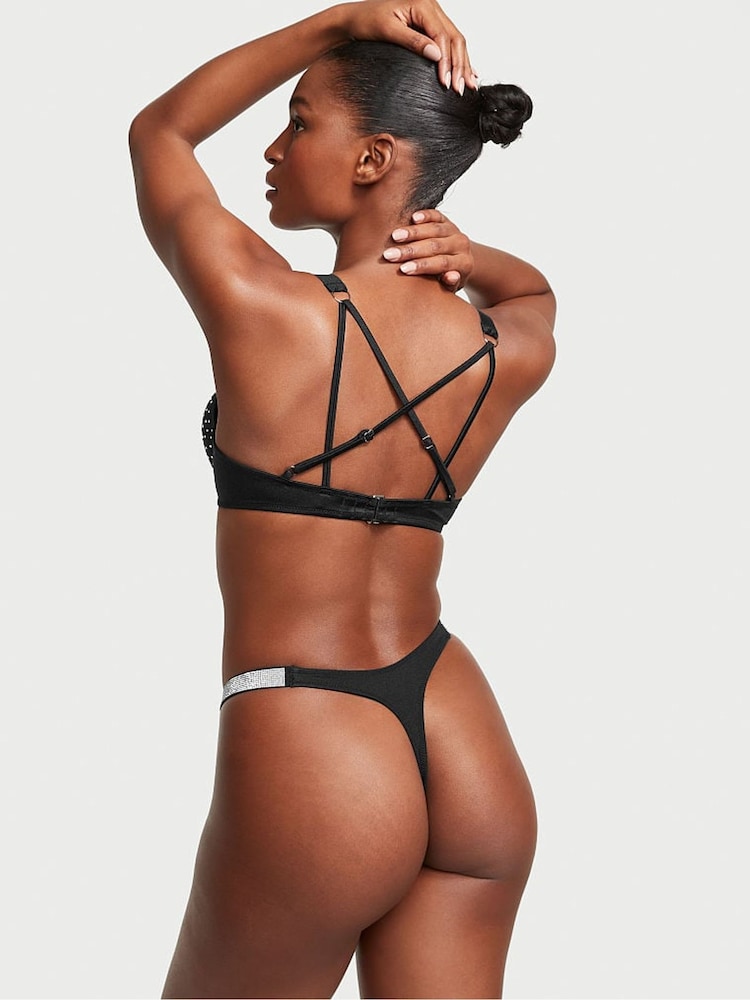 Victoria's Secret Nero Black Thong Shine Strap Swim Bikini Bottom - Image 2 of 3