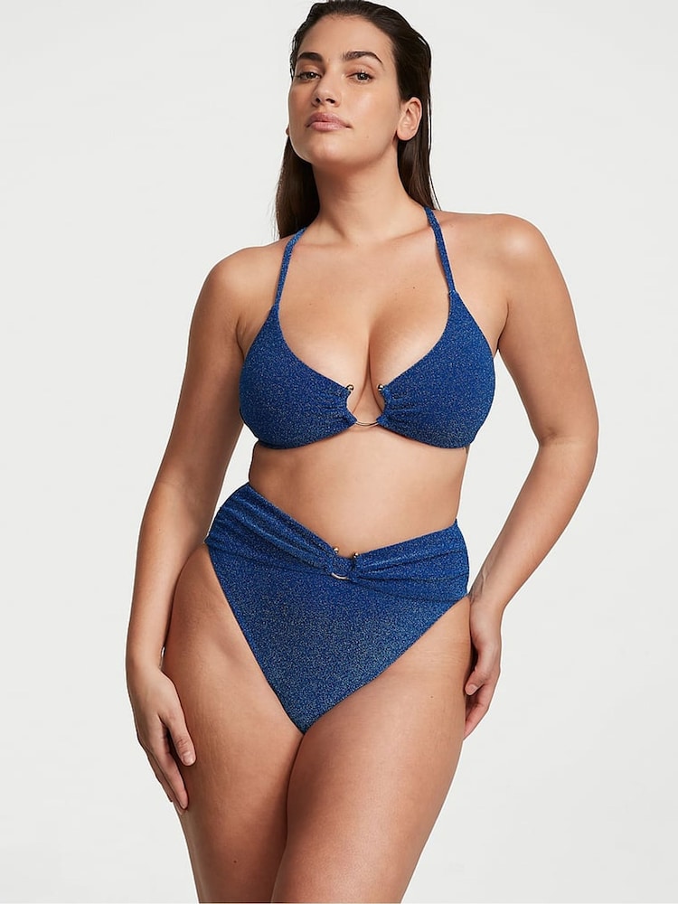 Victoria's Secret Diver Blue Cross Over Shimmer Swim Bikini Top - Image 1 of 3