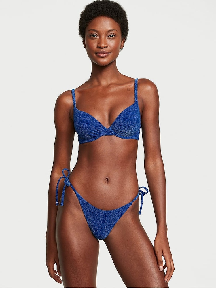 Victoria's Secret Diver Blue Push Up Shimmer Swim Bikini Top - Image 1 of 3