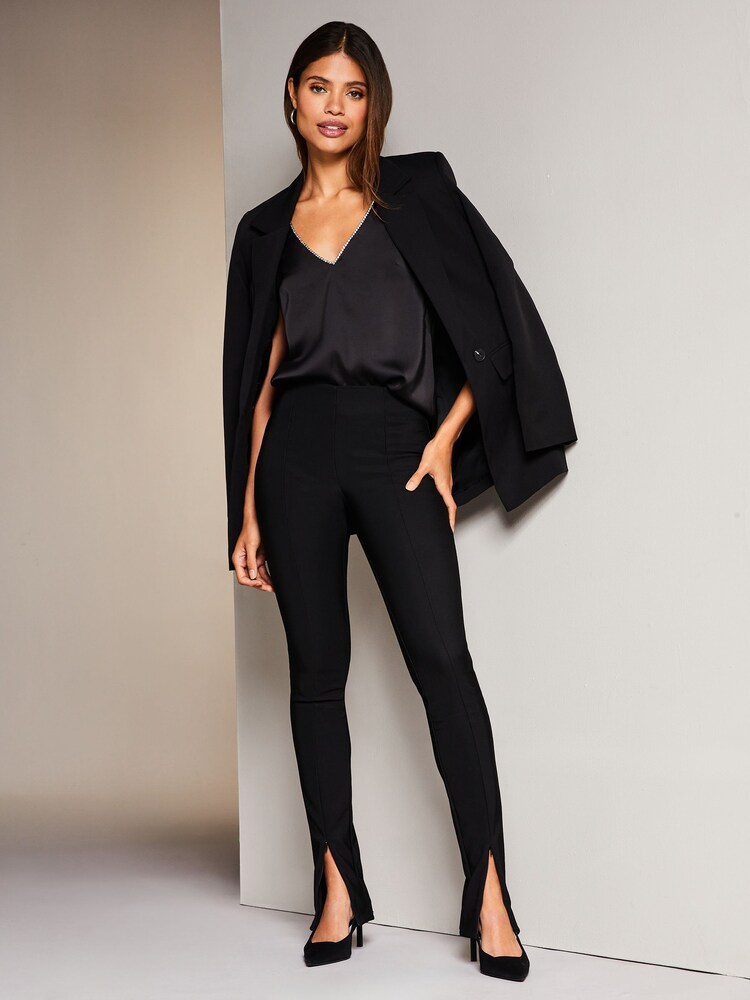 Lipsy Black Diamante V Neck Trim Vest - Image 1 of 3