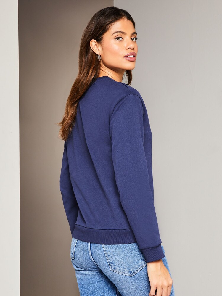 Lipsy Navy Sequin Round Neck Sweatshirt - Image 2 of 4