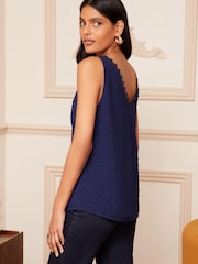 Love & Roses Navy Blue Dobby V Neck V Back Woven Vest - Image 2 of 3