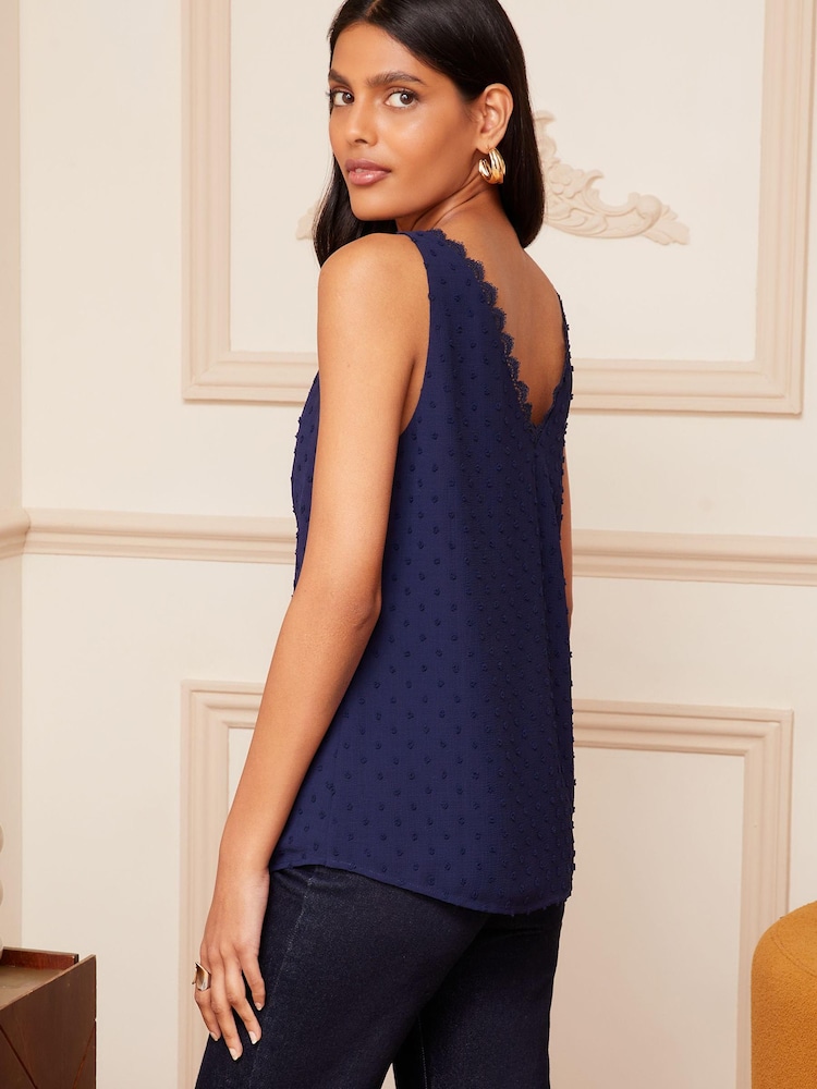 Love & Roses Navy Blue Dobby V Neck V Back Woven Vest - Image 2 of 3