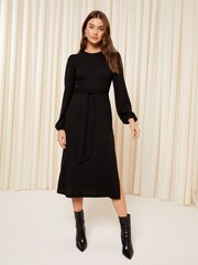 Friends Like These Black Soft Touch Knitted Belted Midi Dress - Image 1 of 4