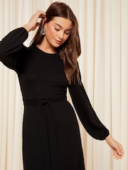 Friends Like These Black Soft Touch Knitted Belted Midi Dress - Image 2 of 4