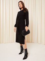 Friends Like These Black Soft Touch Knitted Belted Midi Dress - Image 3 of 4