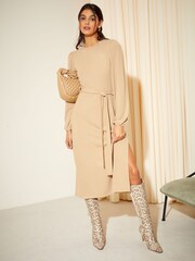 Friends Like These Camel Soft Touch Knitted Belted Midi Dress - Image 1 of 4