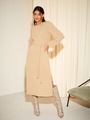 Friends Like These Camel Soft Touch Knitted Belted Midi Dress - Image 3 of 4