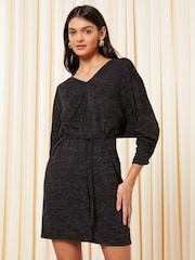 Friends Like These Black Petite Soft Touch Knitted Belted Midi Dress - Image 1 of 4