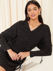 Friends Like These Black Petite Soft Touch Knitted Belted Midi Dress - Image 2 of 4