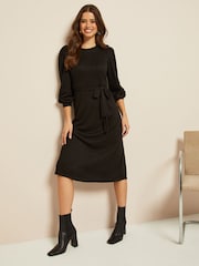 Friends Like These Black Petite Soft Touch Knitted Belted Midi Dress - Image 3 of 4