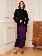Love & Roses Purple Satin Bias Cut Midaxi Skirt - Image 2 of 4