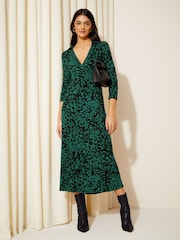 Friends Like These Green Long Sleeve Jersey Wrap Midi Dress - Image 3 of 4