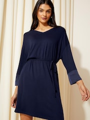 Bleumarin albastru - Rochie mini cu mânecă 3/4 Cu curea Jerseu și tiv Friends Like These Satin - Imaginea 1 din 4