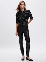 Gap Black and Silver Sheer Short Puff Sleeve Blouse - Image 1 of 2