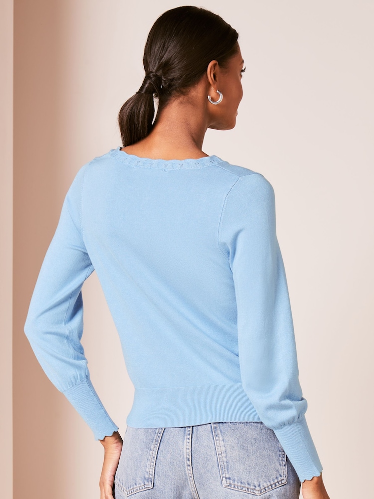 Chambray moder - Jopica z okroglim izrezom z valovitim robom in gumbi Lipsy - Slika 2 iz 4 Chambray moder - Jopica z okroglim izrezom z valovitim robom in gumbi Lipsy - Slika 2 iz 4