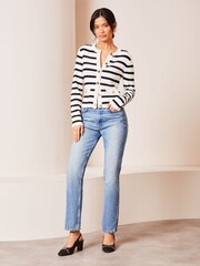 Lipsy Ivory White and Black Knitted Stripe Button Through Cardigan - Image 3 of 4